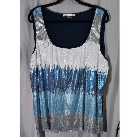 Peter Nygard Tops - Peter Nygard Tank Top Womens 3X Blue Silver Sequin Ombre Scoop Neck Sleeveless